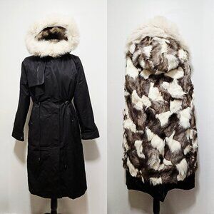 New Real Fox Fur-Lined Parka Coat Fox Puffer Jacket Black White Brown No Mink